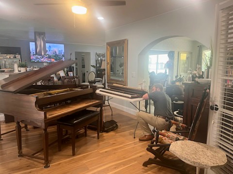 Repair work on a grand piano