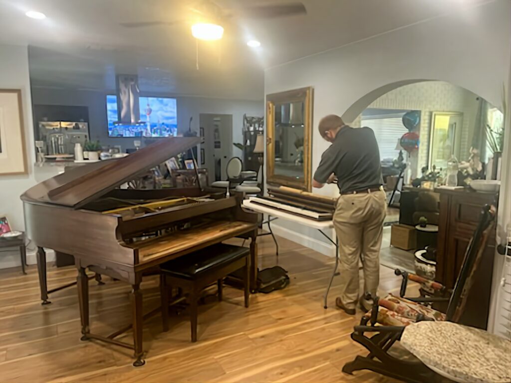 Repair work on a grand piano